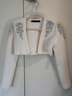 Karen Millen White Embellished Cropped Blazer Size Medium